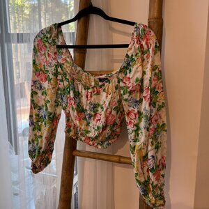 AFRM multi-colored floral off-the-shoulder crop top